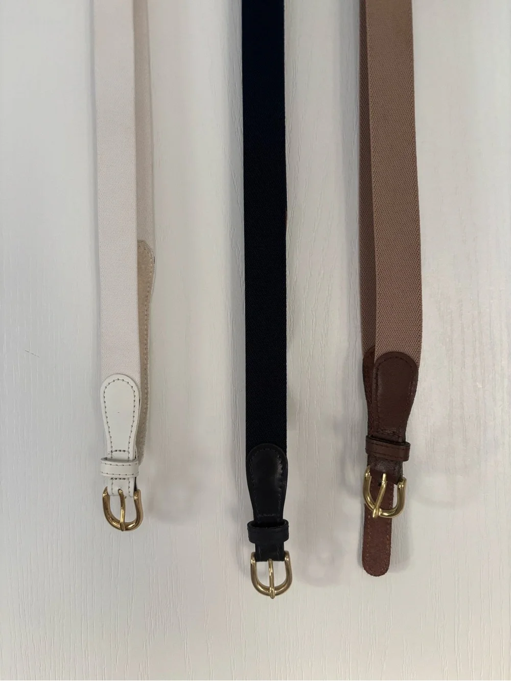 3 Classic Leather-Trim Women's Belts - White, Brown, Navy - Picture 2 of 5